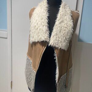 Anthropologie Long Faux Shearling and Suede Vest